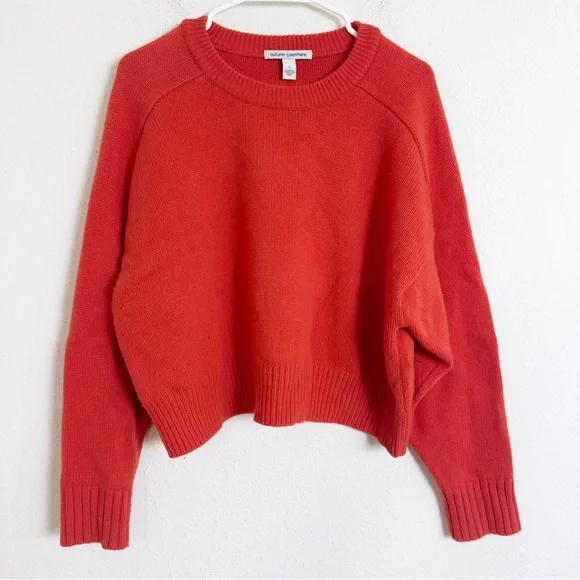 Autumn cashmere bittersweet red cropped boxy cashmere wool blend knit sweater - Picture 2 of 5